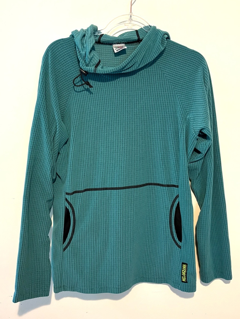 Melanzana microgrid fleece hoodie in blue